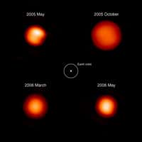 Les variations de taille et de luminosité de Chi Cygni. La taille de l'orbite de la Terre est représentée au centre. © Sylvestre Lacour, Observatoire de Paris