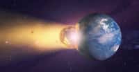 D’après les simulations de chercheurs de l’université de Durham (Royaume-Uni), notre Terre a pu perdre jusqu’à 60 % de son atmosphère dans la collision qui a donné naissance à la Lune. © Miguel Aguirre, Adobe Stock