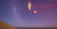 Voici à quoi ressemblerait le courant de Magellan s’il était visible dans le ciel, comme un gaz s’écoulant des Nuages de Magellan. © Colin Legg et Scott Lucchini, Université du Wisconsin