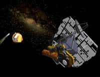 La mission Deep Impact a été renommée Epoxi. Ici, une représentation d'artiste du moment où elle a largué son impacteur en direction de la comète Tempel 1. Crédit : Nasa