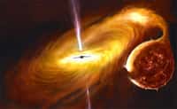 Des astronomes de l’université de Southampton (Royaume-Uni) avancent que le disque d’accrétion du trou noir qui compose le système MAXI J1820+070 est déformé. © John Paice, Université de Southampton