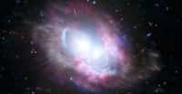 Sur cette vue d’artiste, le double quasar que des chercheurs viennent d’observer. Il s’est formé dans notre Univers alors que celui-ci n’était pas âgé de plus de 3 milliards d’années. © International Gemini Observatory, NOIRLab, NSF, AURA ; M. Zamani, J. da Silva