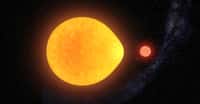 Déformée par l’attraction gravitationnelle de sa compagne naine rouge, l’étoile HD74423 ne pulse que d’un seul côté, affirment des chercheurs. © Gabriel Perez Diaz, Institut d’astrophysique des Canaries