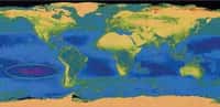 Image satellite de la couleur de l'océan. La couleur pourpre indique la grande pauvreté en chlorophylle de la zone étudiée. Crédit : SeaWiFS Project, Nasa/Goddard Space Flight Center, Orbimage