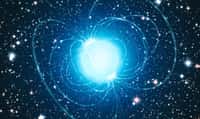 Une vue d'artiste d'une étoiles à neutrons. Les lignes de champ magnétique sont représentées. © ESO, L. Calçada