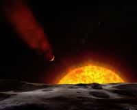 Cette image d'artiste montre à quoi pourrait ressembler HD 209458b vue d'une exoplanète proche. Crédit Nasa/ESA/G. Bacon (STScI)