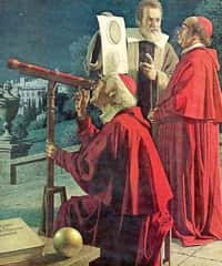 Galilée expliquant ses découvertes à deux cardinaux. Peinture de Jean-Léon Huens