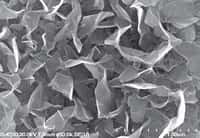 La surface des électrodes recouvertes de graphène du supercondensateur observée au microscope électronique. Crédit : J Miller