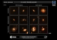 Un tableau comparatif des galaxies actives et inactives en fonction de la présence ou non de distorsions les rendant irrégulières. Les galaxies sont extraites du catalogues du Cosmos Survey. © Nasa, Esa, M. Cisternas (Max-Planck Institute for Astronomy)