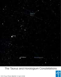 La constellation de l'Horloge où se trouve l'étoile Iota Hor. © ESO