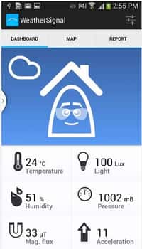 Les concepteurs d’OpenSignal ont récemment lancé une nouvelle application Android, WeatherSignal, qui exploite les informations fournies par les capteurs présents dans les smartphones les plus évolués : pression atmosphérique, humidité, luminosité, température extérieure, etc. Ils comptent s’appuyer sur les données que les utilisateurs acceptent de fournir pour produire des prévisions météorologiques mises à jour en temps réel et sur des zones géographiques resserrées. © OpenSignal