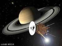 La sonde Cassini en approche de la géante Saturne. Dessin d'artiste.