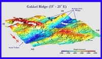 Vue 3-D de Bathymetry le long de la partie occidentale de l'arête de Gakkel, probablement le résultat de l'activité volcanique focalisée à long terme.Crédits : www.soest.hawaii.edu