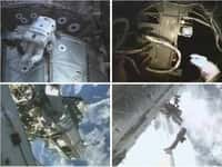 Images de la troisième sortie des astronautes de la mission STS-116. Crédit NASA-TV.