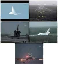Diverses vues du retour de Discovery capturées sur Nasa-TV. Crédit NASA.
