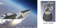 Le démonstrateur hypersonique X-43C et le moteur réutilsable RS-84 de Boeing. Dessins d'artiste.