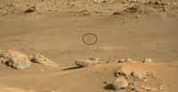 Ingenuity sur le sol de Mars juste au nord de la crête sud de l’unité géologique Séítah. L’instrument Mastcam-Z du rover Perseverance a pris cette image le 1er décembre 2021, alors que l’hélicoptère martien se trouvait à environ 295 mètres de lui. © Nasa, JPL-Caltech, ASU, MSSS