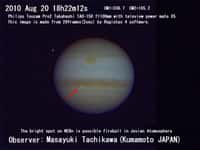 Nouveau flash lumineux dans l'atmosphère de Jupiter le 20 août. Crédit Masayuki Tachikawa
