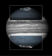 Aurores sur Jupiter causées par des particules chargées observées par Hubble. Crédit : Nasa