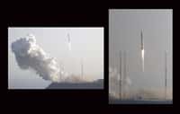 En images, le lancement de la fusée russo-coréenne KSLV-1, le mercredi 30 janvier 2013, à 7 h 00 TU. Après deux échecs en 2009 et 2010, la Corée du Sud touche enfin les étoiles ! © Kari