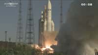 Le tir VA208 d'une Ariane 5 le jeudi 2 août 2012 à 20 h 54 TU depuis le CSG. Le lanceur a mis sur orbite les satellites Intelsat 20 et Hylas&nbsp;2.&nbsp;© Esa/Arianespace