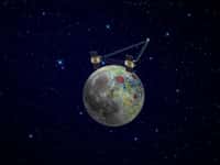Une vue d'artiste de la mission Grail. Elle a permis de cartographier de façon plus précise le champ de gravité de la Lune et de mieux comprendre l'origine des mascons. © JPL-Caltech, Nasa