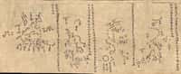 Une partie de l'atlas céleste de Dunhuang avec, de gauche à droite, la carte circulaire autour de l'étoile polaire suivie de trois des douze panneaux rectangulaires qui représentent les constellations. Crédit British Library