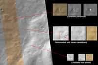 Photographié en haute résolution par l'orbiteur MRO, le fond du cratère martien Ptolémée révèle des irrégularités que des passionnés d'astronautique russes ont associées avec les restes de la mission soviétique Mars 3, qui posa pour la première fois un engin terrestre sur la Planète rouge en 1971. © Nasa, JPL-Caltech, université d’Arizona