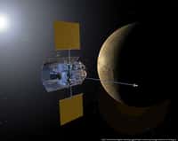 Vue d'artiste de la sonde Messenger regagnant son orbite autour de Mercure. © Nasa/ John Hopkins University/CIW