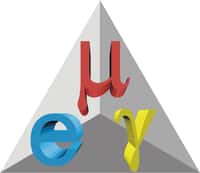 Le logo de l'expérience MEG pour Muon (rouge) Electron(bleu) Gamma. © Paul Scherrer Institut 