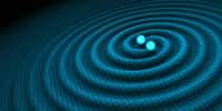 Une représentation d'artiste d'ondes gravitationnelles se propageant dans le tissu de l'espace-temps et rayonnées par un couple d'étoiles à neutrons spiralant l'un vers l'autre en perdant de l'énergie suite à l'émission de ces ondes. © R. Hurt Caltech-JPL