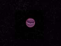 Une vue d'artiste de l'exoplanète PSO J318.5-22 errant en solitaire, sans étoile, à 80 années-lumière de la Terre. Elle est très jeune (12 millions d'années) et bien moins chaude qu'une étoile (800 °C). © V. Ch. Quetz, MPIA