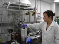 Lauren White, une exobiologiste de la Nasa, tourne une vanne pour faire pénétrer de l’eau de mer chargée en carbone (comme devaient l’être les océans de l’Hadéen) dans un matériau imitant une croûte océanique volcanique. Le tout est situé à l’intérieur d’un réacteur chimique simulant une cheminée hydrothermale. Son objectif est de savoir si l’on peut obtenir, en sortie de ce réacteur, des molécules organiques. En alternance, un liquide alcalin, similaire à celui circulant dans des évents hydrothermaux sur Terre, coule aussi. Le but est d’étudier la chimie prébiotique, voire l’apparition de la vie au fond d'un océan sur la Terre primitive ou dans les lunes glacées en orbite autour de Jupiter ou de Saturne. © Nasa, JPL-Caltech