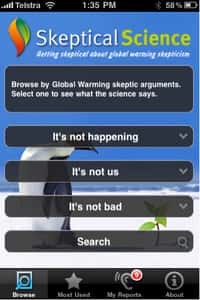 L'application Skeptical Science sur l'écran de l'iPhone. Cliquer pour trouver un argument © Apple