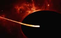 Sur cette vue d’artiste figure une étoile de type Soleil à proximité d’un trou noir supermassif doté d’une rotation rapide. Ce dernier, situé au centre d’une galaxie lointaine, est caractérisé par une masse voisine de 100 millions de fois celle de notre étoile.&nbsp;Sa masse imposante dévie la lumière en provenance des étoiles et du gaz situés en arrière-plan. Bien que sa masse soit infiniment supérieure à celle de l’étoile, son horizon cosmique couvre une superficie équivalant à seulement&nbsp;200 fois la surface de l’étoile. La forme oblongue de cet horizon résulte du mouvement de rotation rapide qui anime le trou noir supermassif. L’attraction gravitationnelle qu’exerce celui-ci se traduit par la dislocation de l’étoile. Ce phénomène baptisé perturbation de marée s’accompagne de la transformation de l’étoile en spaghetti, de collisions entre débris ainsi que de libération de chaleur lors de l’accrétion, ce qui conduit à un sursaut de lumière.&nbsp;© ESO, ESA, Hubble, M. Kornmesser