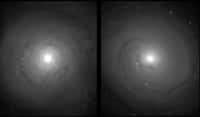 Sur ces images prises avec Hubble, on voit à gauche une galaxie de Seyfert de type 1, NGC 5548. Sur la droite, la galaxie NGC 3277 est une spirale classique, dont on remarque le noyau moins brillant. © Nasa
