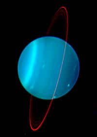 Une éruption de glace de méthane pourrait expliquer la tache lumineuse apparue dans la haute atmosphère d'Uranus. © Gemini Observatory/L. Sromovsky

