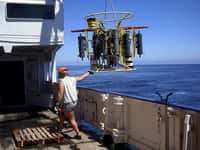 Une sonde&nbsp;CTD a été utilisée pour échantillonner les zones de minimum d'oxygène du Pacifique sud à différentes profondeurs d’eau. Grâce à ces mesures, les chercheurs ont pu déterminer les mécanismes de régulation de la perte de l'azote dans ces zones.&nbsp;© Max&nbsp;Planck Institute for Marine Microbiology
