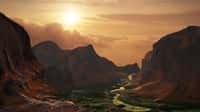 Paysage martien sous un climat plus chaud et humide, comme c'était le cas il y a plus de 3,5 milliards d'années. © dottedyeti, Adobe Stock