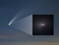 La comète Neowise photographiée depuis la Terre et dans l'encart, la région imagée par Hubble. © Nasa, ESA, STScI, Q. Zhang (Caltech), Z. Levay.
