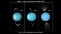 Uranus vue en infrarouge par le Keck II. Images de la planète Uranus et de son système d'anneaux vus en infrarouge par le télescope Keck II de Hawaii équipé d'optique adaptative.
