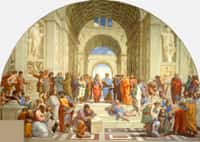 Une vue de la célèbre fresque de Raphaël montrant plusieurs des grands philosophes de l'Antiquité, parfois sous les traits de ses contemporains. Au centre, on voit ainsi Platon tenant son dialogue le Timée mais sous les traits de Léonard de Vinci. © DP