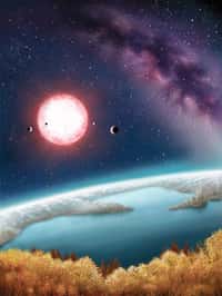 Depuis 2009, le télescope spatial Kepler, de la Nasa, installé sur une orbite autour du Soleil, observe la même région du ciel, couvrant les constellations du Cygne et de la Lyre. L'étoile Kepler-186 est située à 500 années-lumière, ce qui interdit d'imager ses planètes. C'est la méthode des transits, qui repose sur la légère occultation de l'étoile quand une planète passe devant, qui a permis de la détecter. © Danielle Futselaar