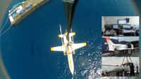 À 100 kilomètres au large de Singapour, la maquette à l’échelle 1/4 du Spaceplane, l’avion spatial d’Airbus Espace, est héliportée jusqu'à une altitude de 3.000 mètres d'où elle a été relâchée pour des essais de vol dynamique. © Airbus Espace