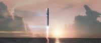 Le système de transport interplanétaire de SpaceX. Ce véhicule utilisé pour transporter des Hommes sur Mars comprend un étage principal sur lequel est installé soit le véhicule habité, soit sa version cargo qui contiendra les ergols. © SpaceX