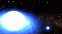 Une illustration du système stellaire binaire CPD-29 2176. Les scientifiques estiment qu'il n'y a probablement qu'une dizaine de systèmes stellaires de ce type dans la Galaxie à l'heure actuelle. © NOIRLab, NSF, Aura, J. da Silva, Spaceengine