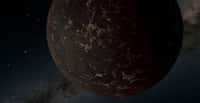 Vue d'artiste de l'exoplanète LHS 3844 b autour d'une étoile naine M. D'après les observations du télescope spatial Spitzer de la Nasa, la surface de la planète pourrait être principalement recouverte de laves sombres, sans atmosphère apparente. © Nasa / JPL-Caltech / R. Hurt (Ipac) 
