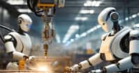 Robots humanoïdes travaillant en usine. © Tim Bird, Adobe Stock