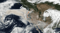 Image satellite de la côte ouest des États-Unis, les points orange montrent les feux actifs.© NOAA, Nasa