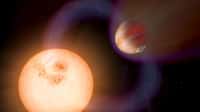 Cette illustration montre une Jupiter chaude en orbite si proche d'une étoile naine rouge que les champs magnétiques des deux s'interagissent, déclenchant une activité sur l'étoile. Les astrophysiciens ont pour la première fois utilisé des observations de cette activité pour calculer les intensités de champ dans quatre systèmes chauds d'étoiles et de planètes de Jupiter. © Nasa, ESA et A. Schaller (pour STScI) 